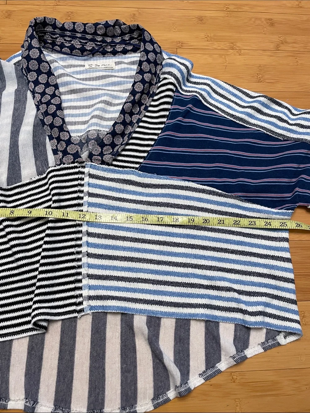 Free People The Stripe Is Right Top Large Oversized Cropped V Neck Mixed Pattern